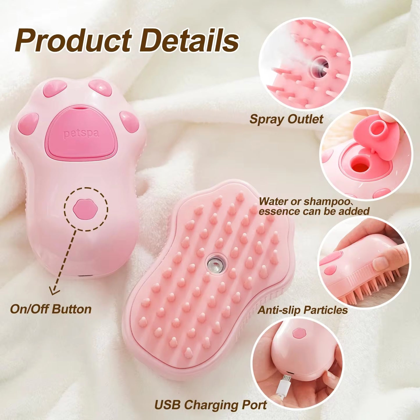 3-in-1 Electric Pet Grooming Brush – Steam Spray Comb for Cats and Dogs, Hair Removal & Massage