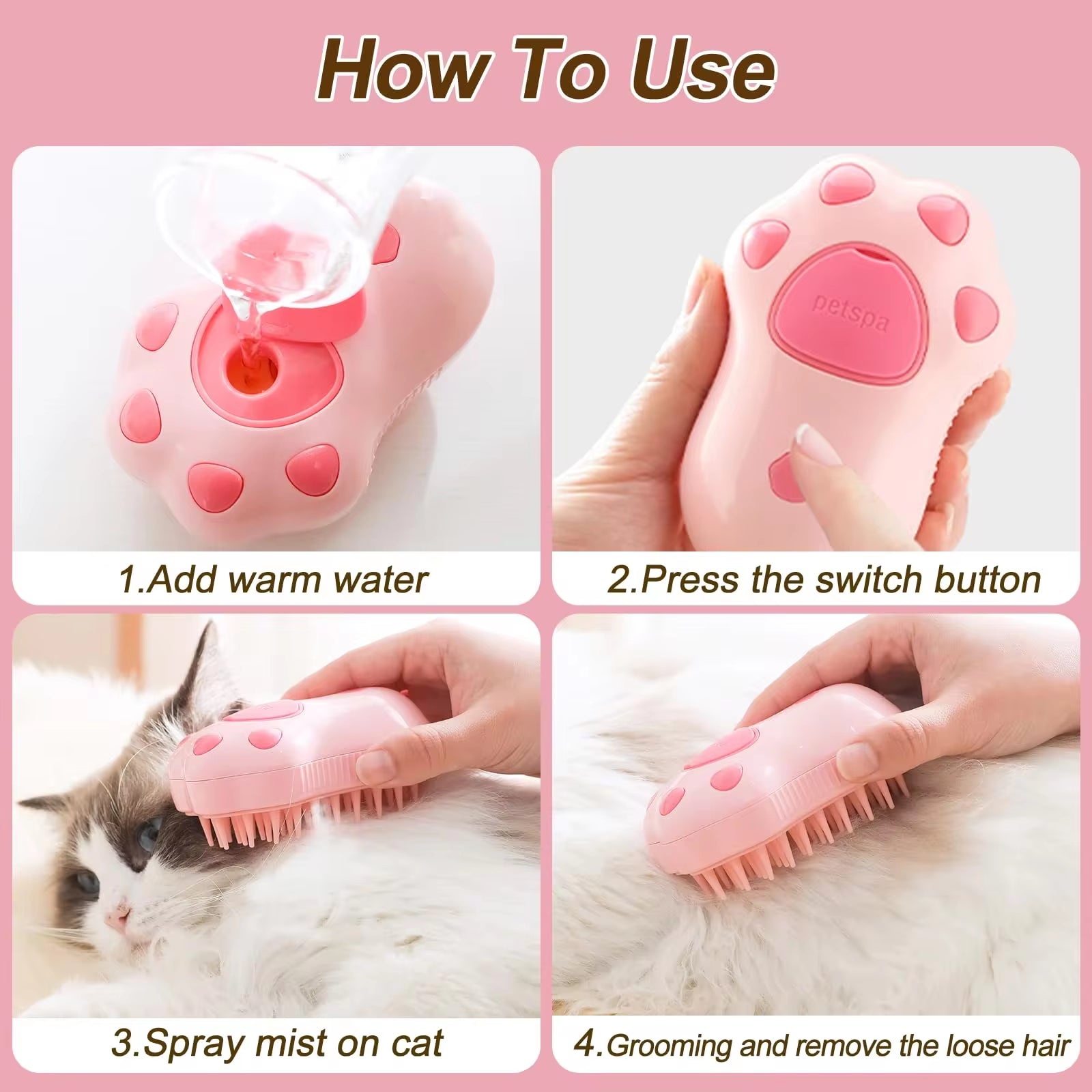 3-in-1 Electric Pet Grooming Brush – Steam Spray Comb for Cats and Dogs, Hair Removal & Massage